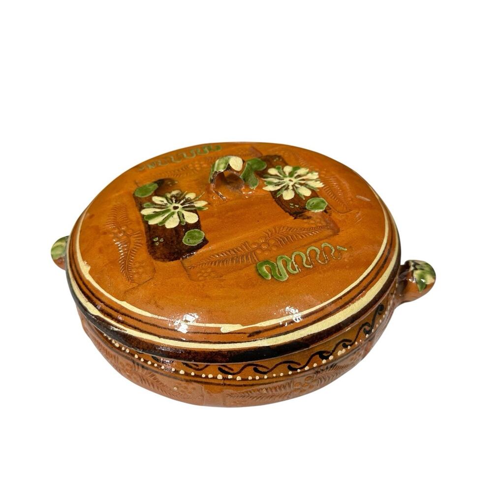 Vtg Mexican Tlaquepaque Redware Covered Casserole Dish Bean Pot Pottery‎ Artisan